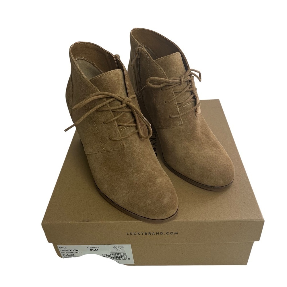 Lucky Brand Women’s Wedge Heel Boots Sz 8.5M Brown Lace Up Inside Zip 3.5” Wedge - Picture 2 of 16